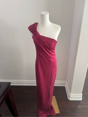One-Shoulder Magenta Evening Gown